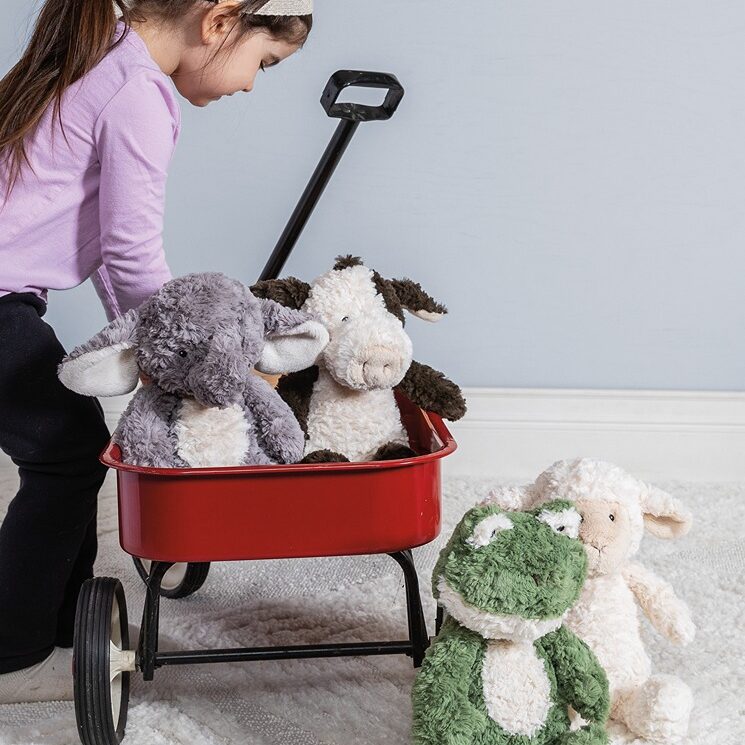 Again Friends Lamb Soft Toy girl pushing wagon of soft toys