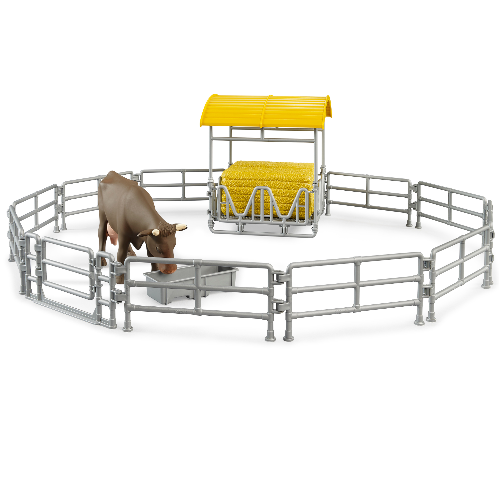 Bruder Toys Cow with Hay Rake, Fence & Trough
