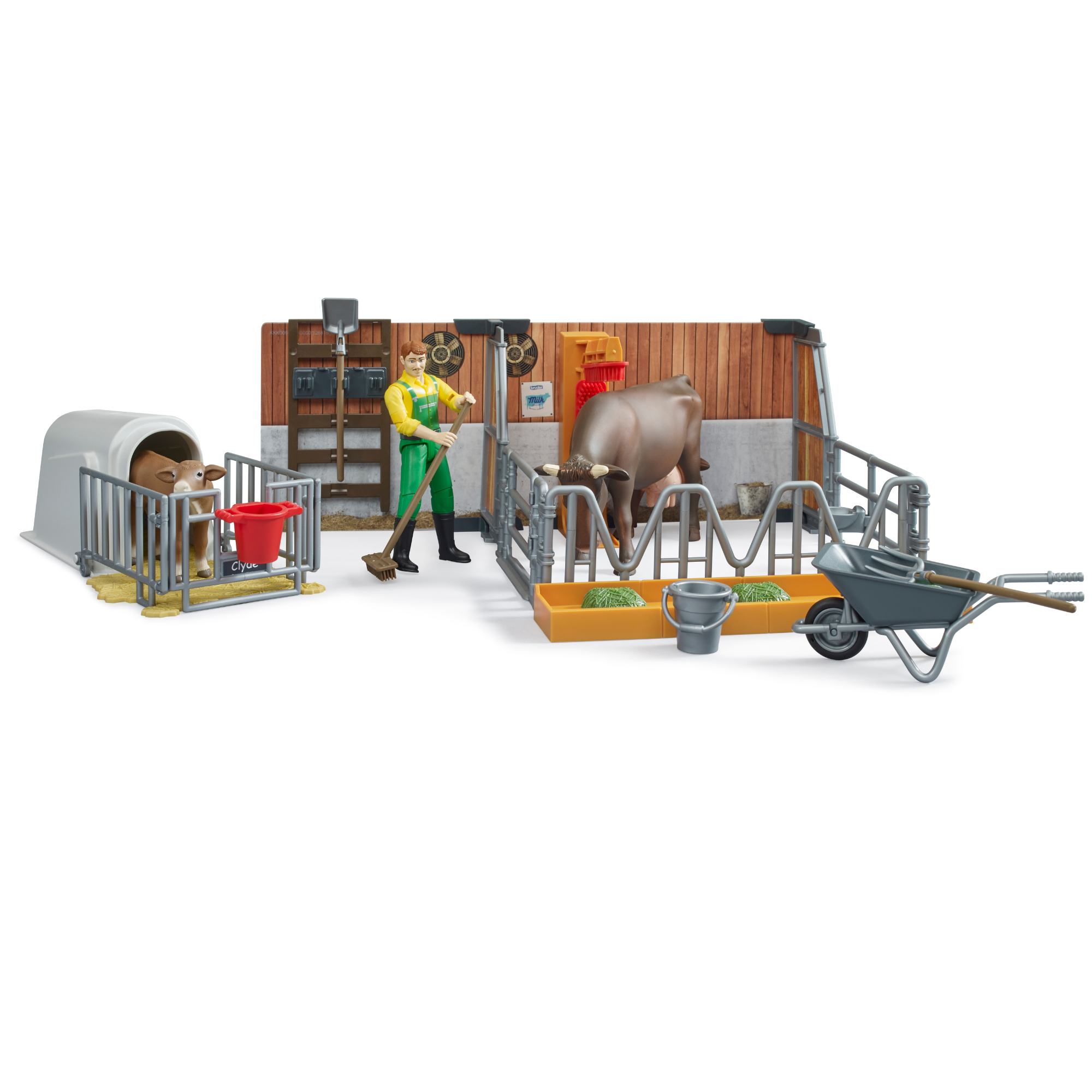 Bruder Toys BWorld Cow & Calf Barn with Farmer