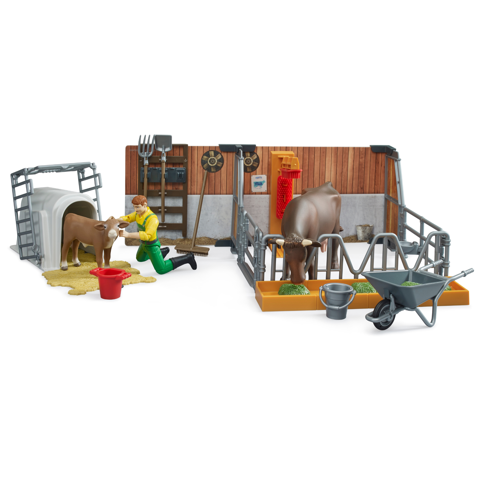 Bruderr BWorld Cow & Calf Barn with Farmer