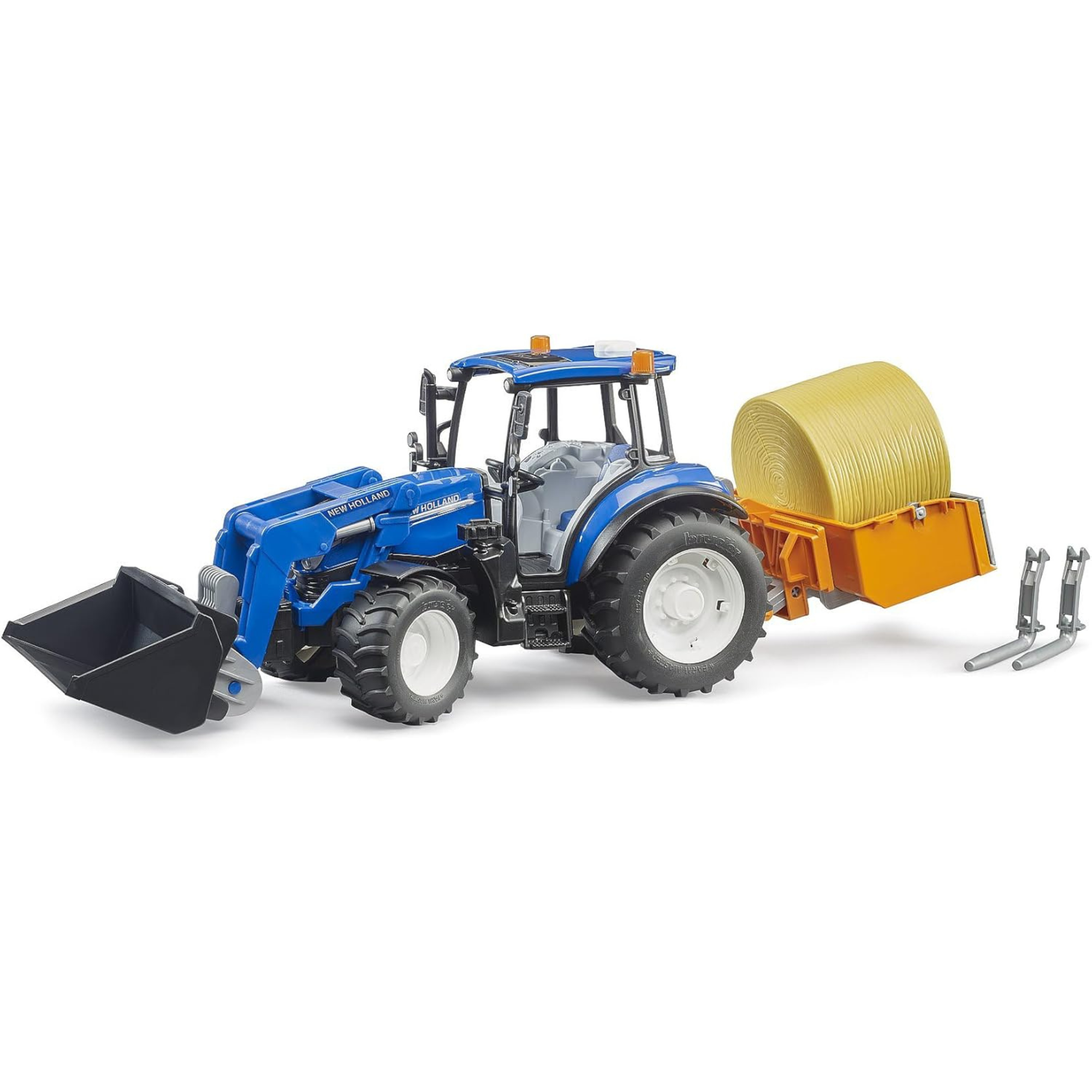 New Holland T5.120 Tractor with Front Loader, Loading Box, Forks & Round Bales