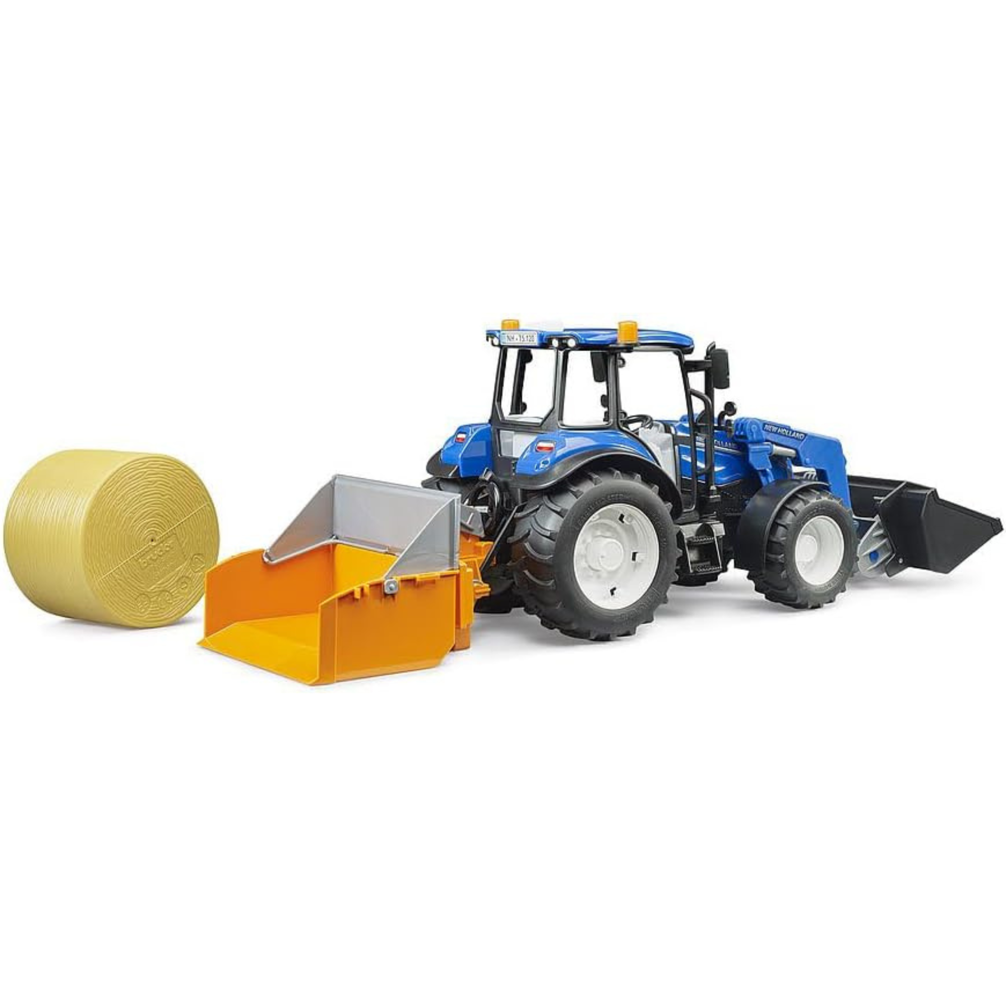 New Holland T5.120 Tractor with Front Loader, Loading Box, Forks & Round Bales