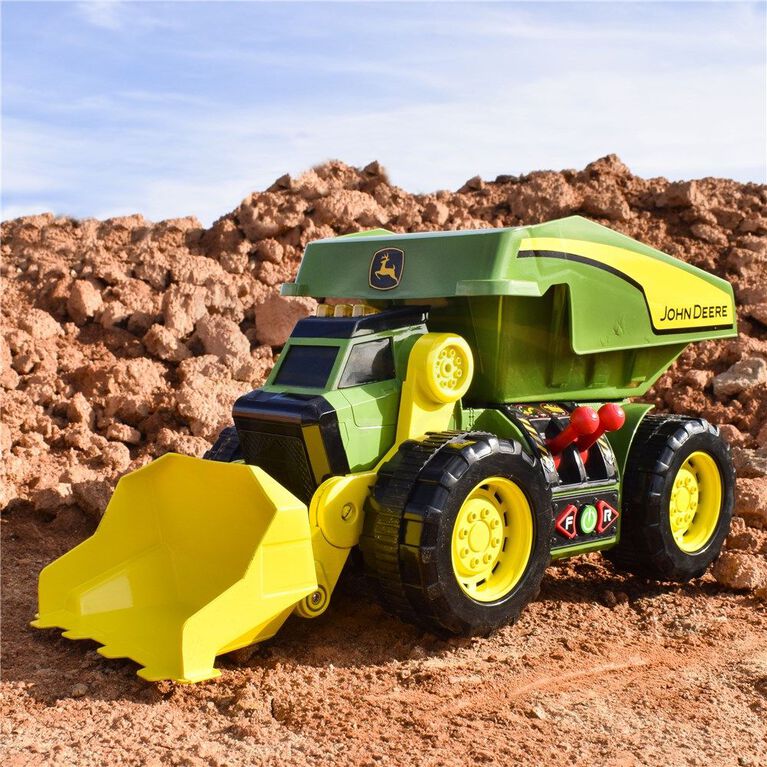 John Deere 2-in-1 Dig Rig Toy Dump Truck & Front Loader outdoors