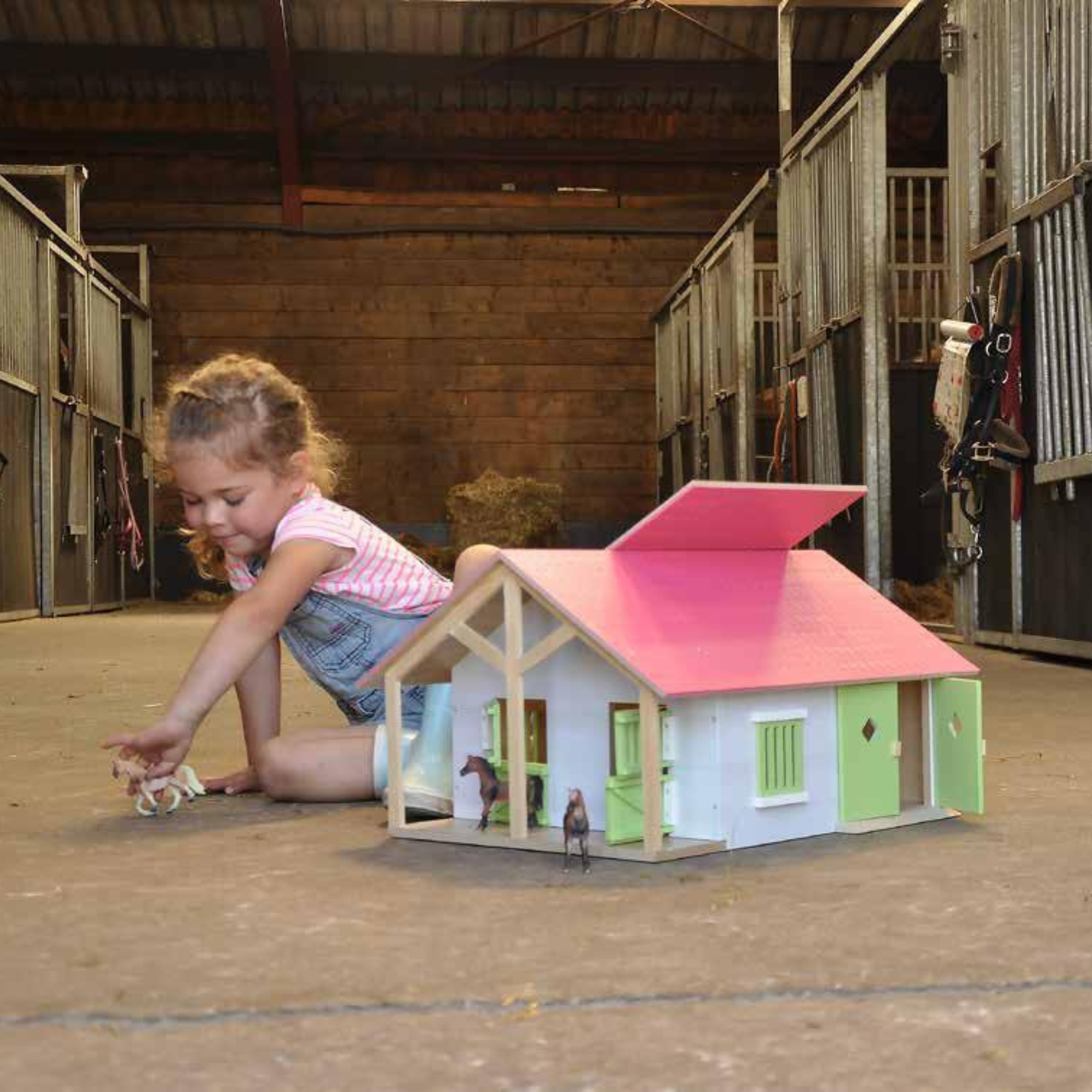 Girl Playing with Kids Globe Toy Wooden 1:24 Scale Pink Stable