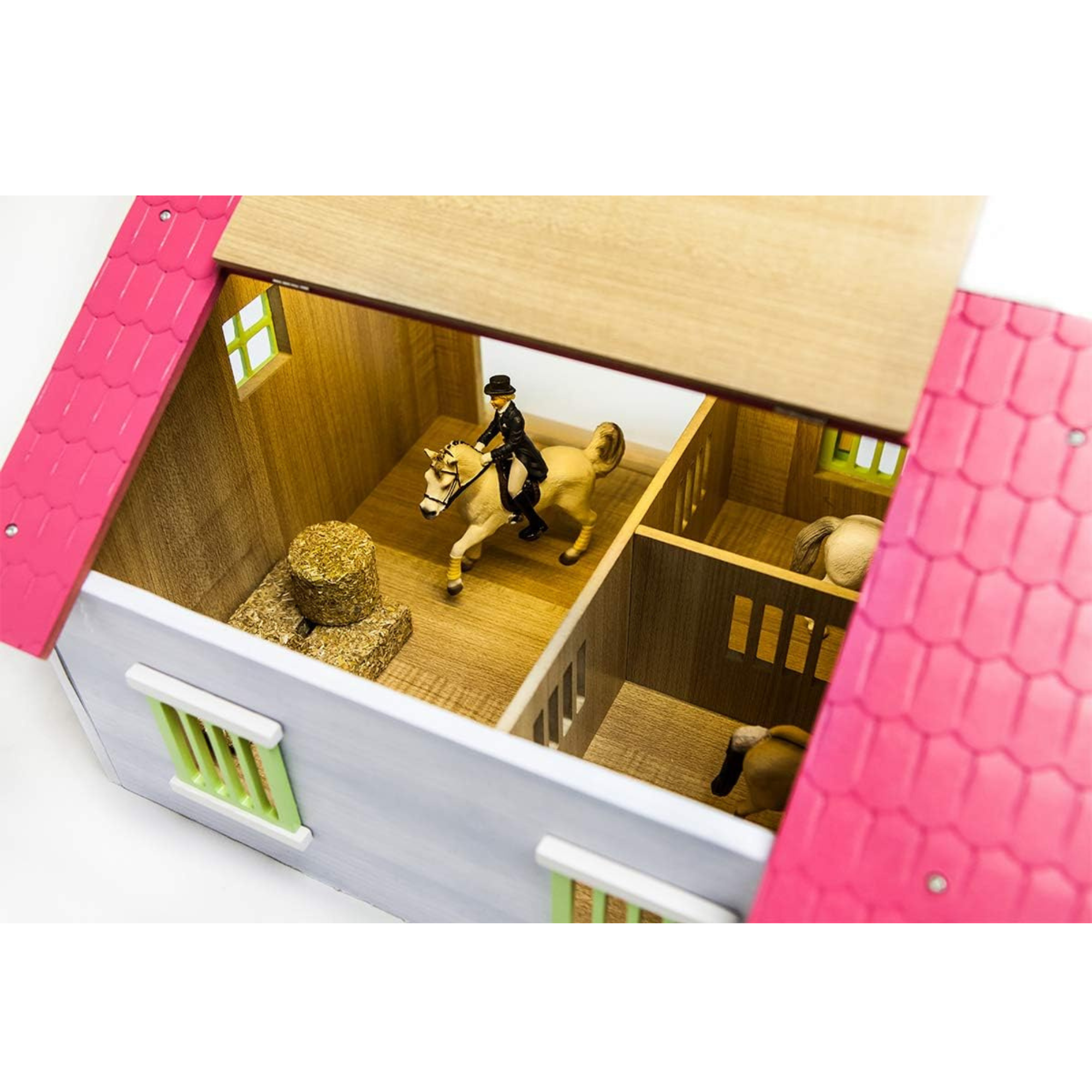 Kids Globe Toy Wooden 1:24 Scale Pink Stable Inside View