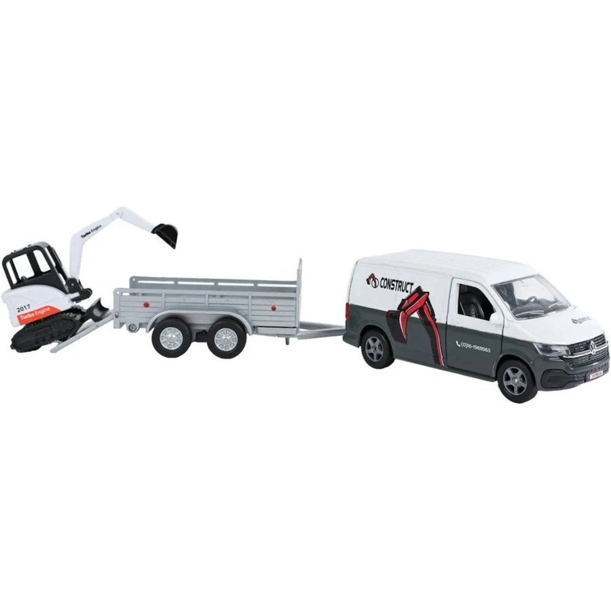 Kids Globe Toy VW Transporter with Mini Excavator and Trailer