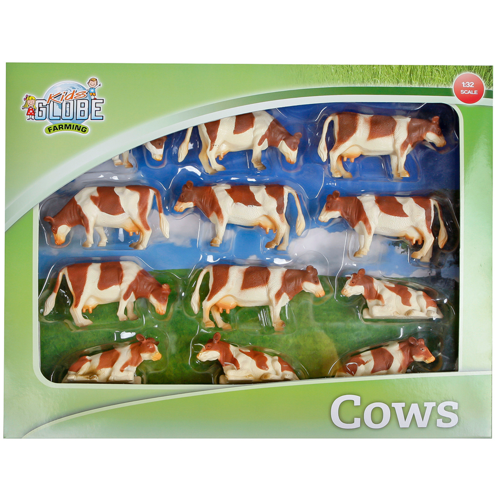 Toy Set of 12 Brown & White Cows