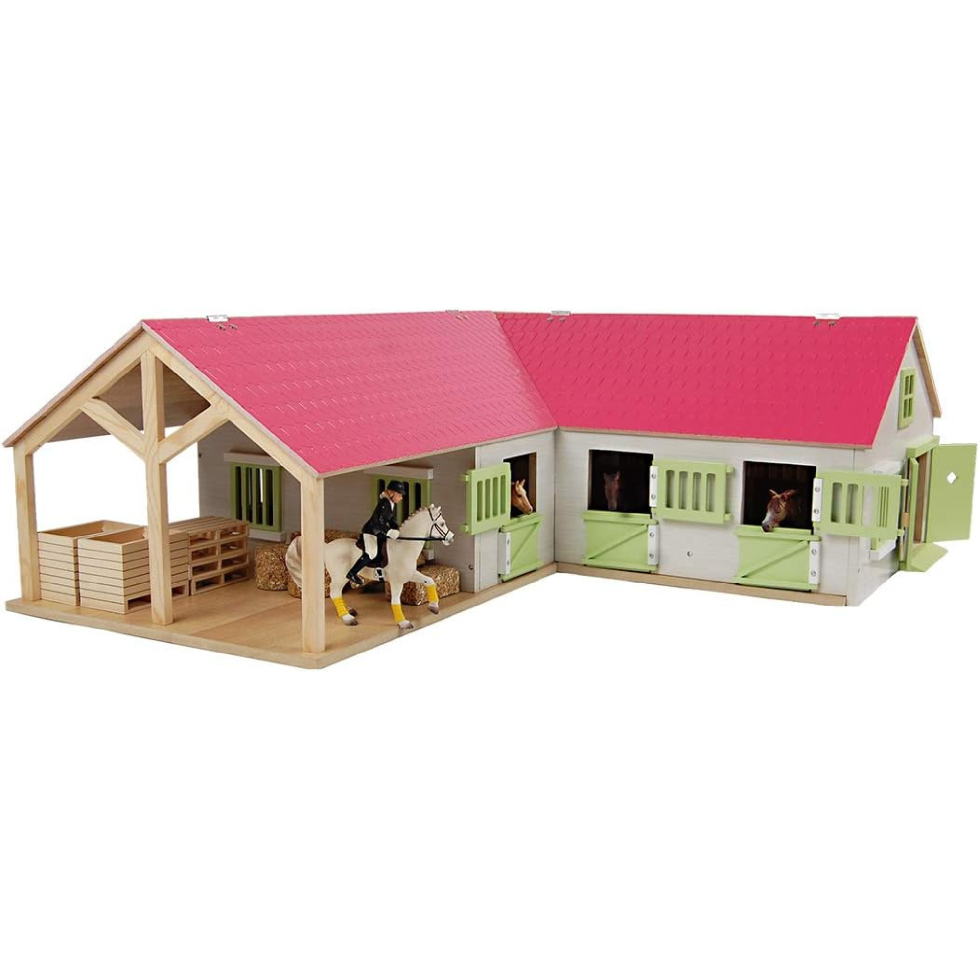 Kids Globe Pink Wooden Horse Stable 1:24 Scale with 3 Stalls