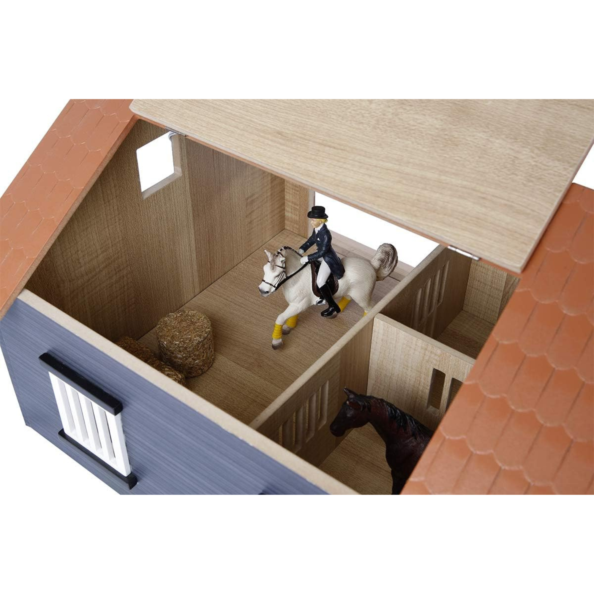 Kids Globe 610167 Wooden Horse Stable Toy with Workshop and Movable Roof