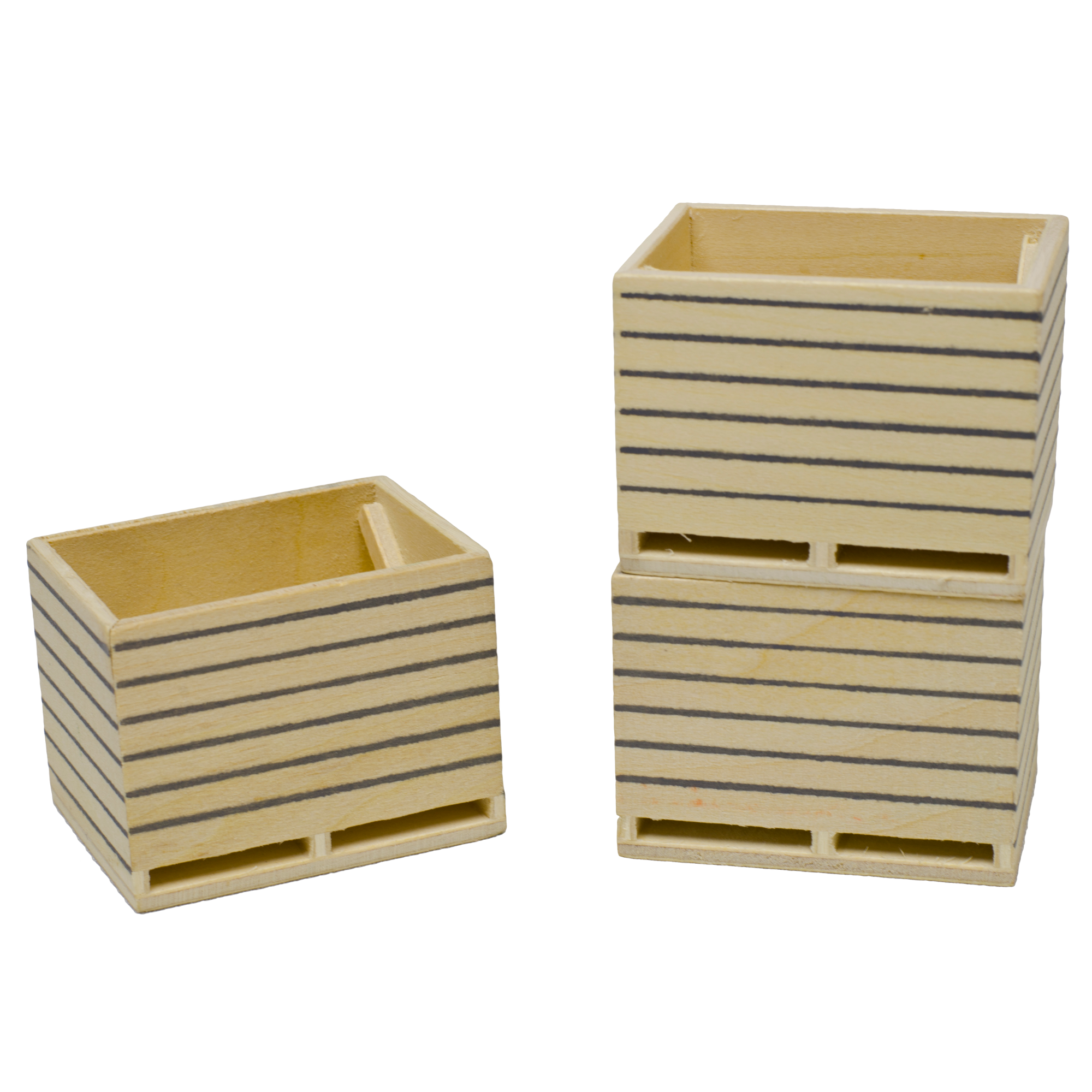 Set of 6 toy wooden potato boxes.
