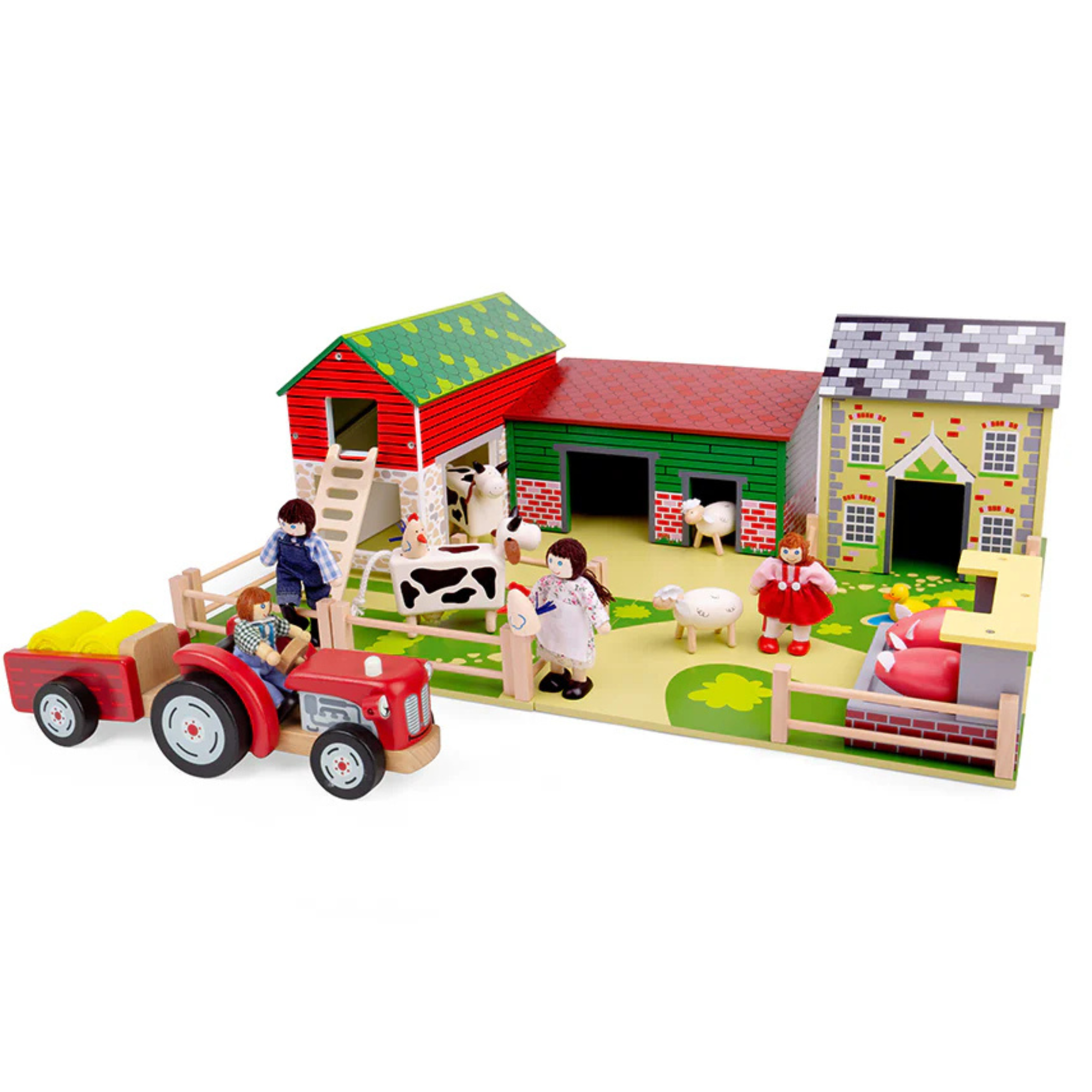 Wooden Oldfield with Tractor, Animals & People