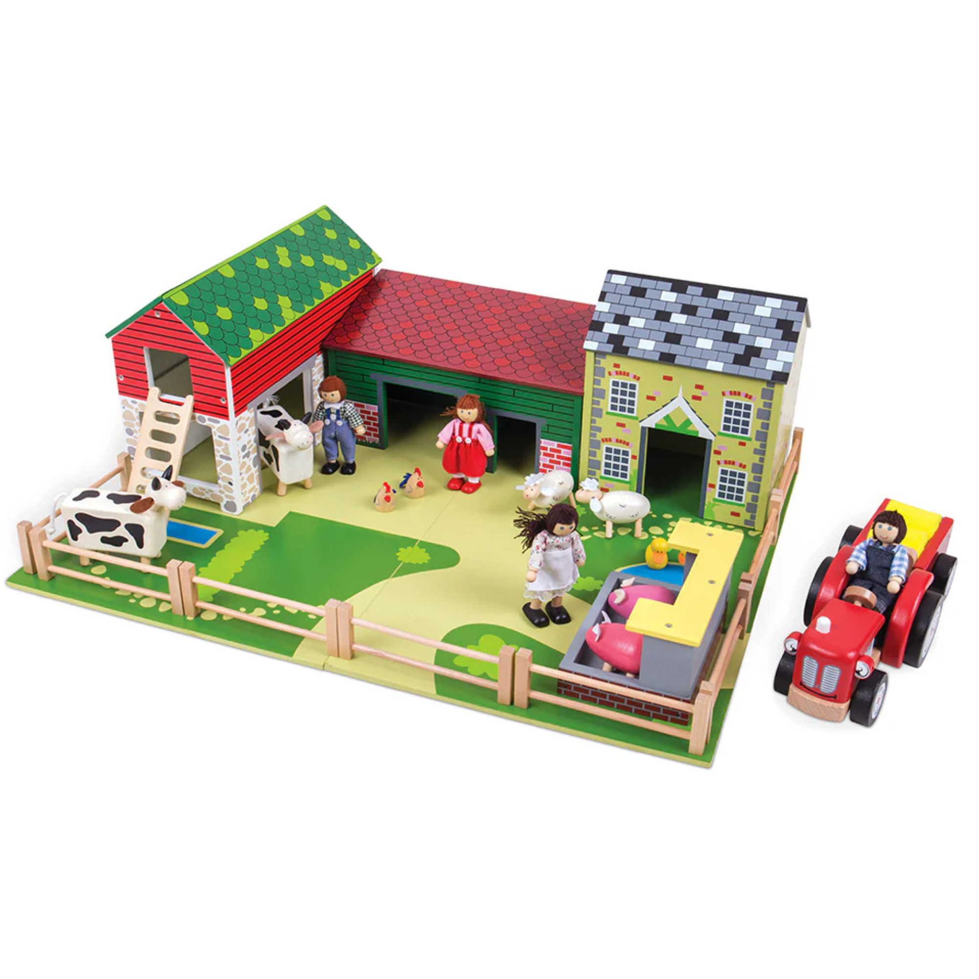 Wooden Oldfield with Tractor, Animals & People