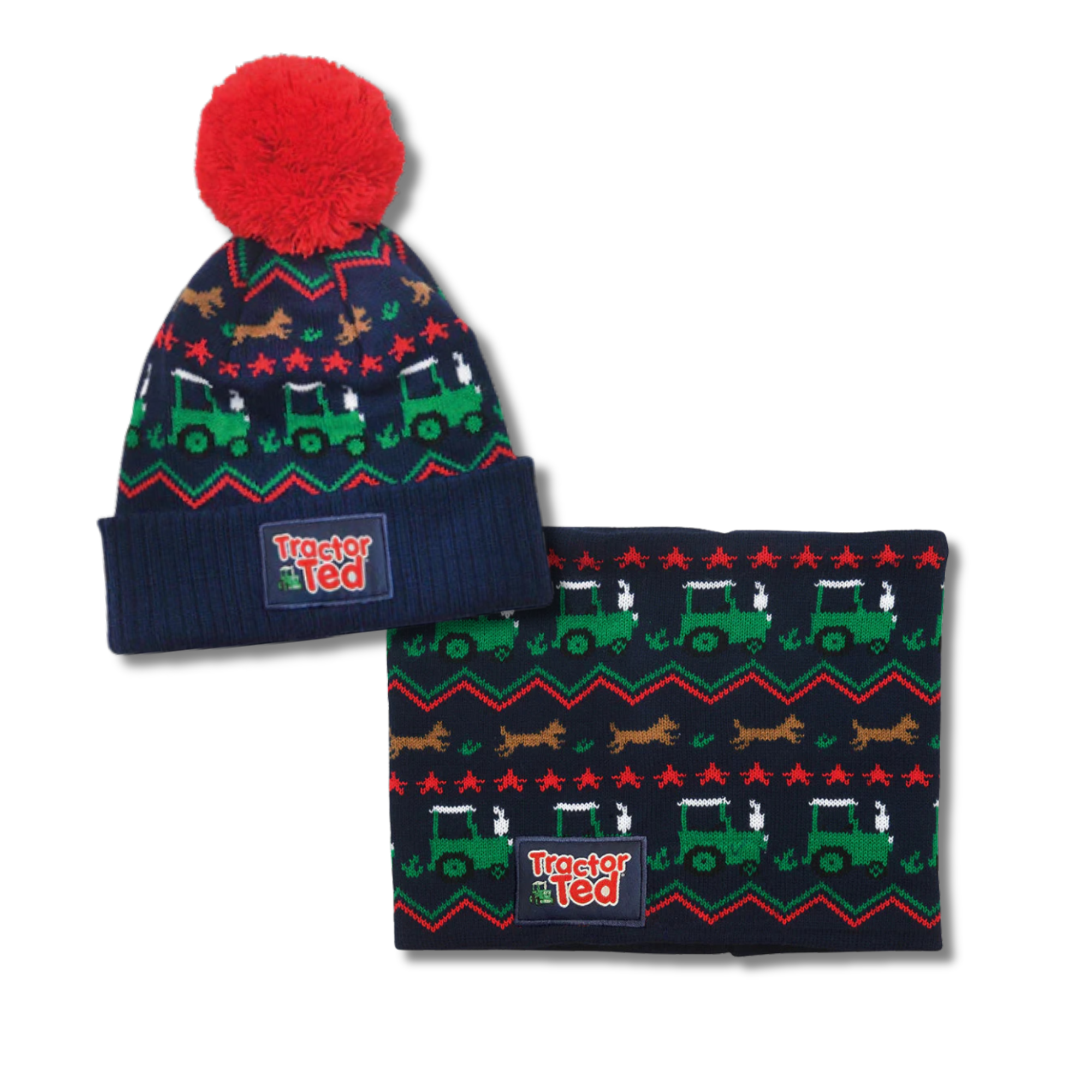 Tractor Ted Fair Isle Bobble Hat & Snood