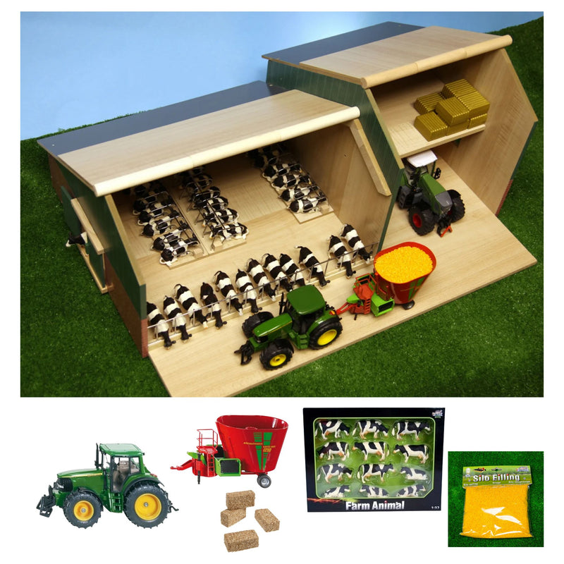 Starter Wooden Farm Set with Tractor, Cows & Accessories