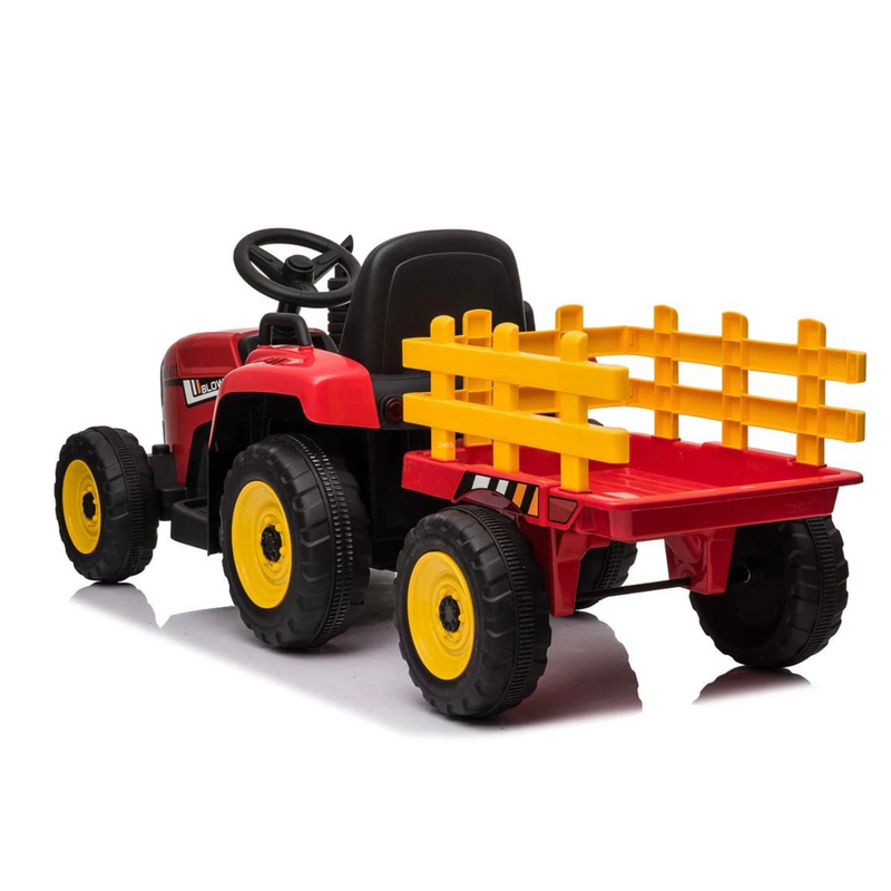 Red 12v Electric Ride On Tractor & Trailer