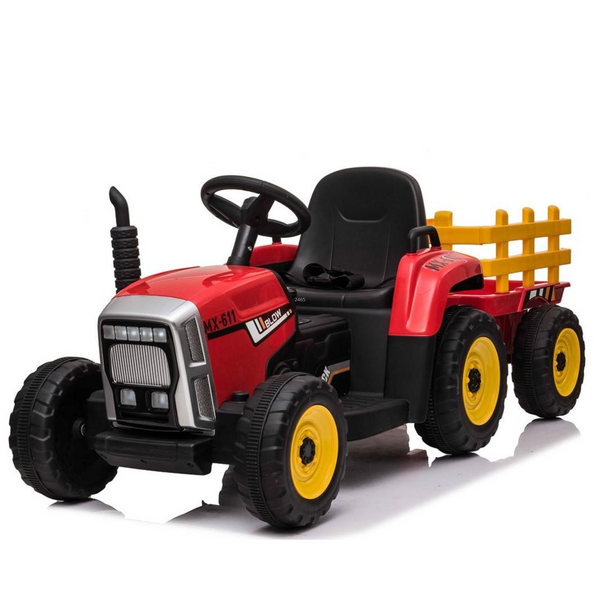 Red 12v Electric Ride On Tractor & Trailer