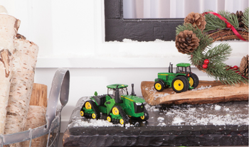 Britains John Deere Tractors in Christmas setting
