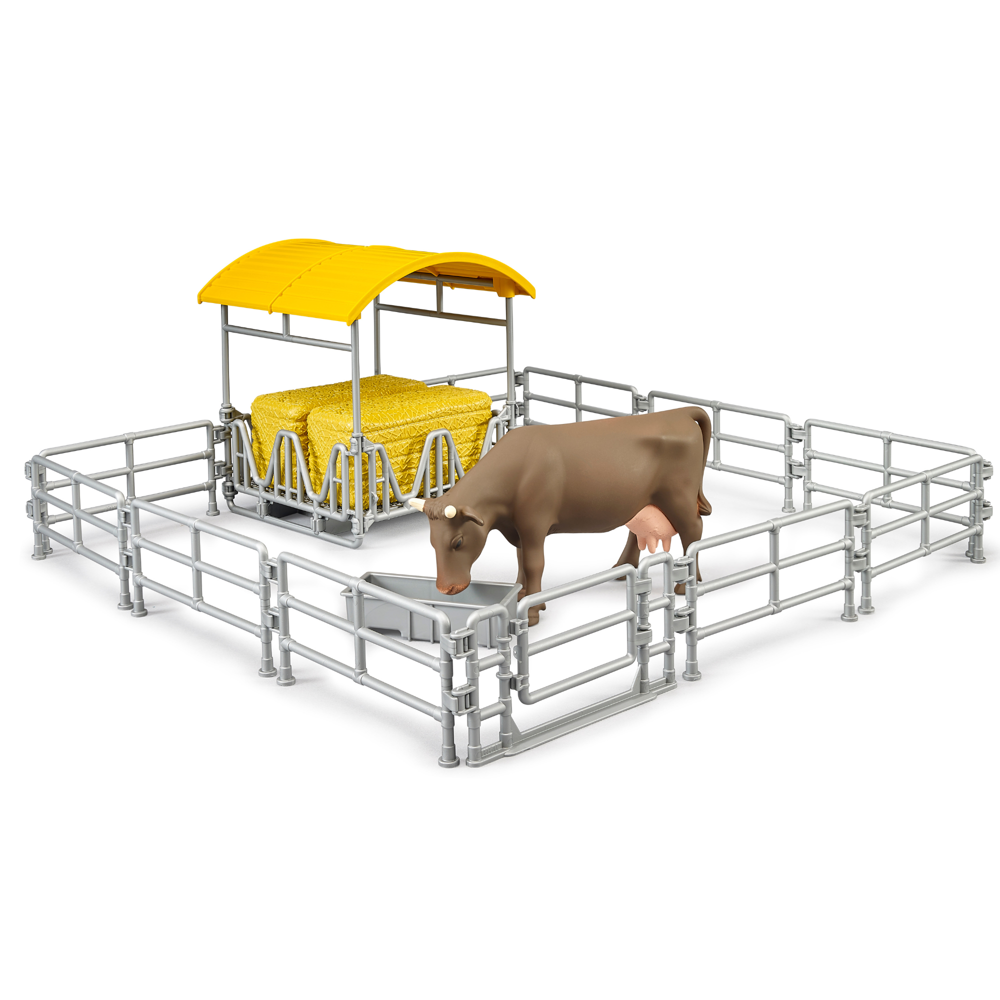 Bruder toys Cow with Hay Rake, Fence & Trough
