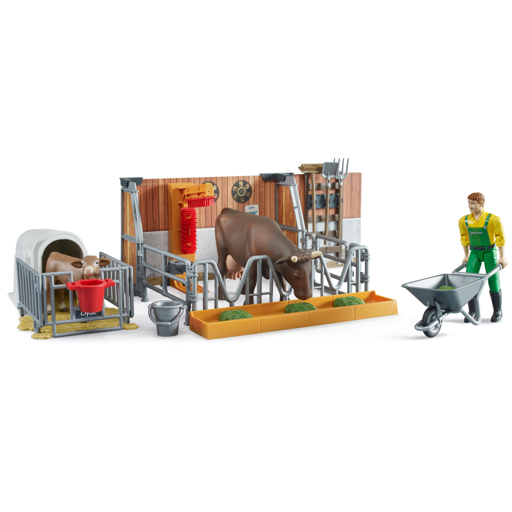 Bruder Toys BWorld Cow & Calf Barn with Farmer