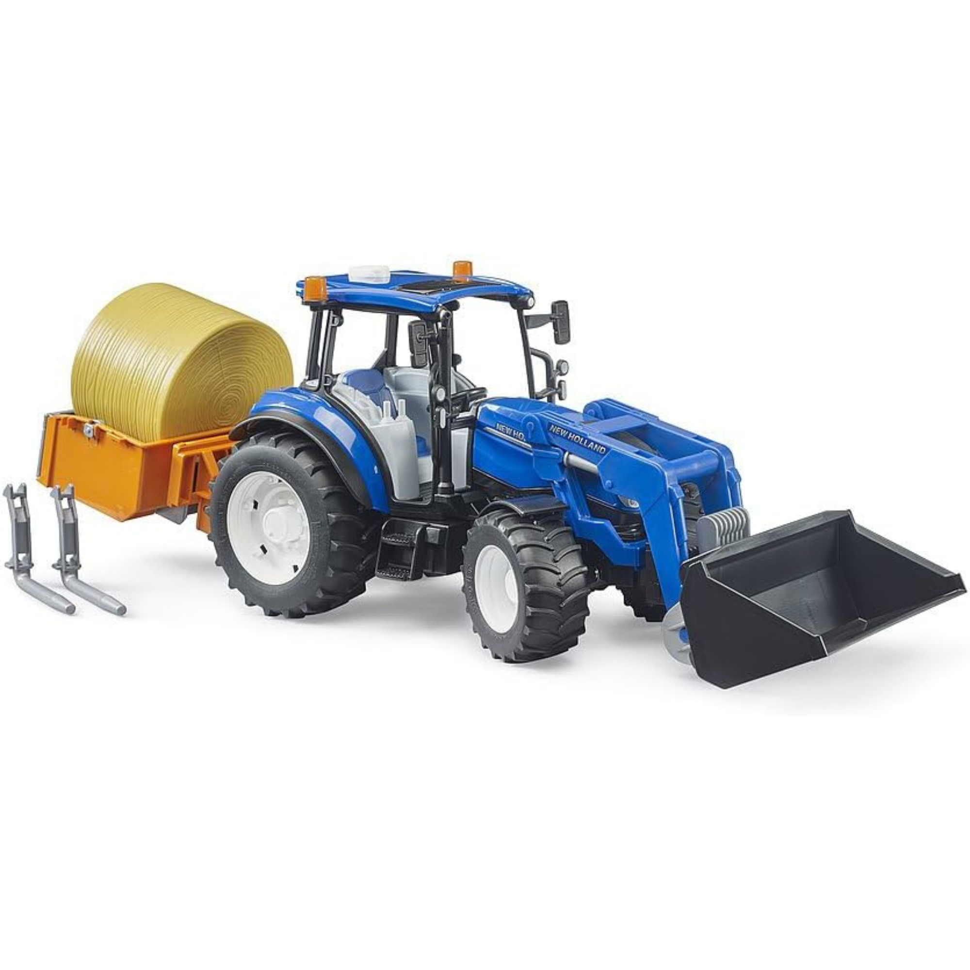 New Holland T5.120 Tractor with Front Loader, Loading Box, Forks & Round Bales