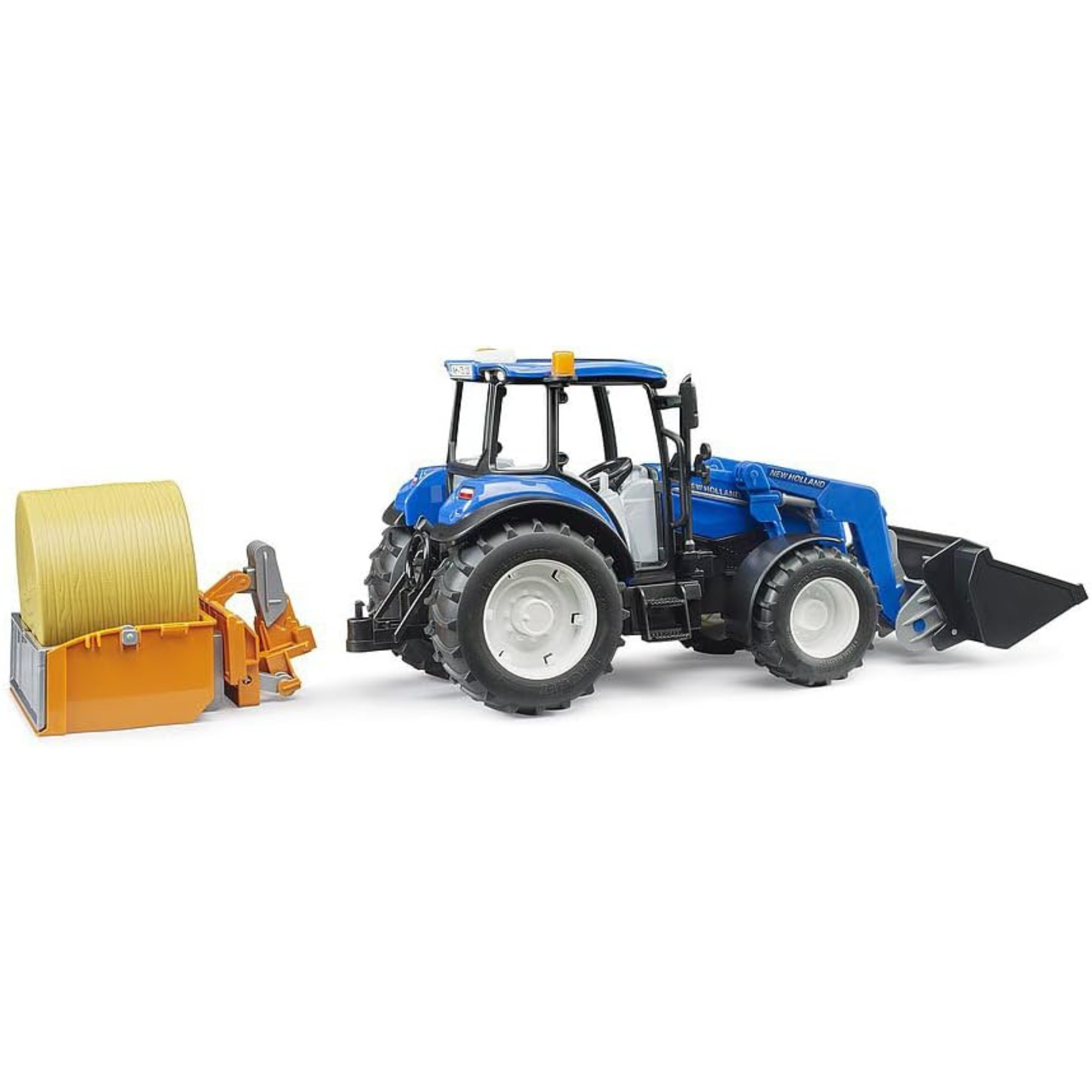 New Holland T5.120 Tractor with Front Loader, Loading Box, Forks & Round Bales