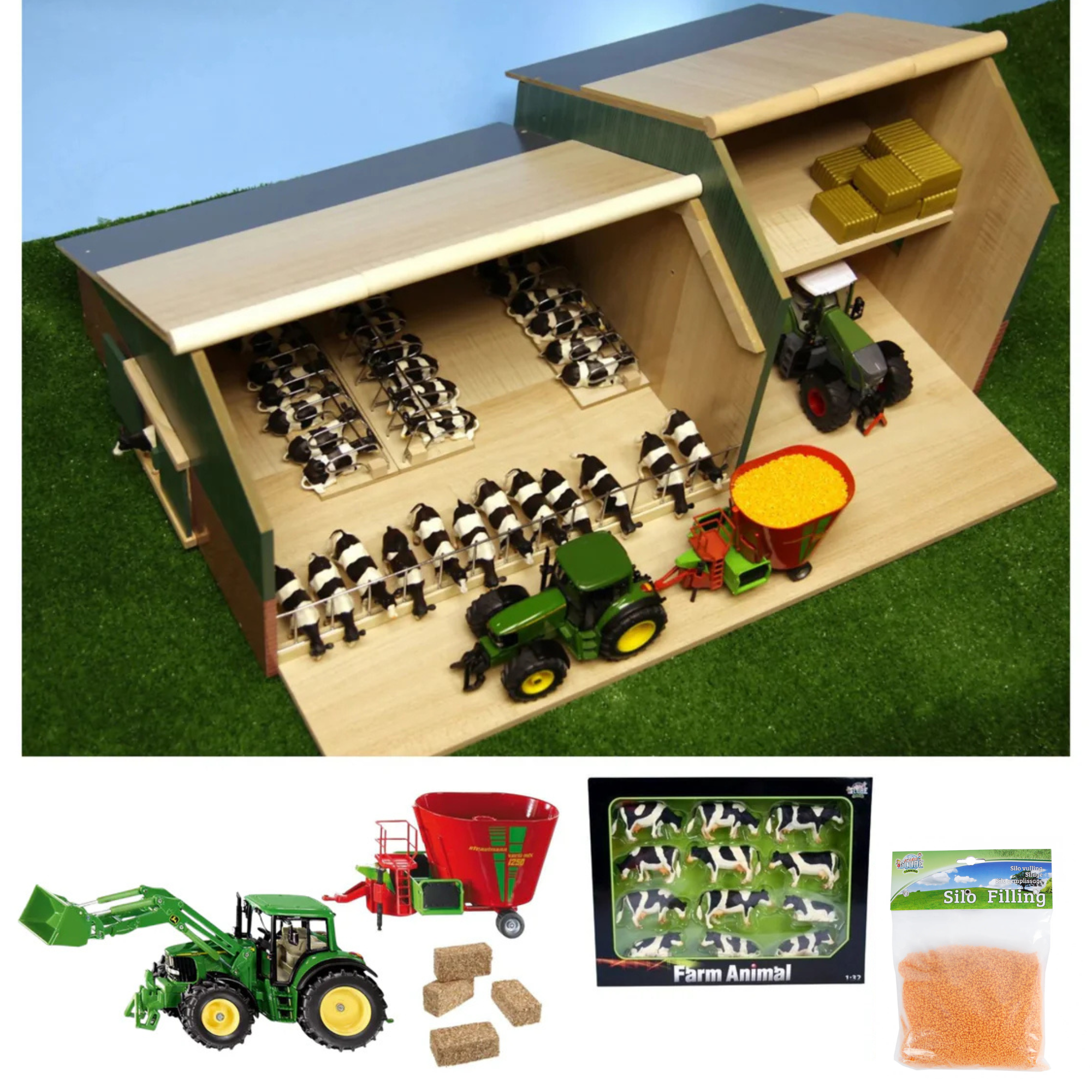 Starter Wooden Farm Set with Tractor, Cows & Accessories