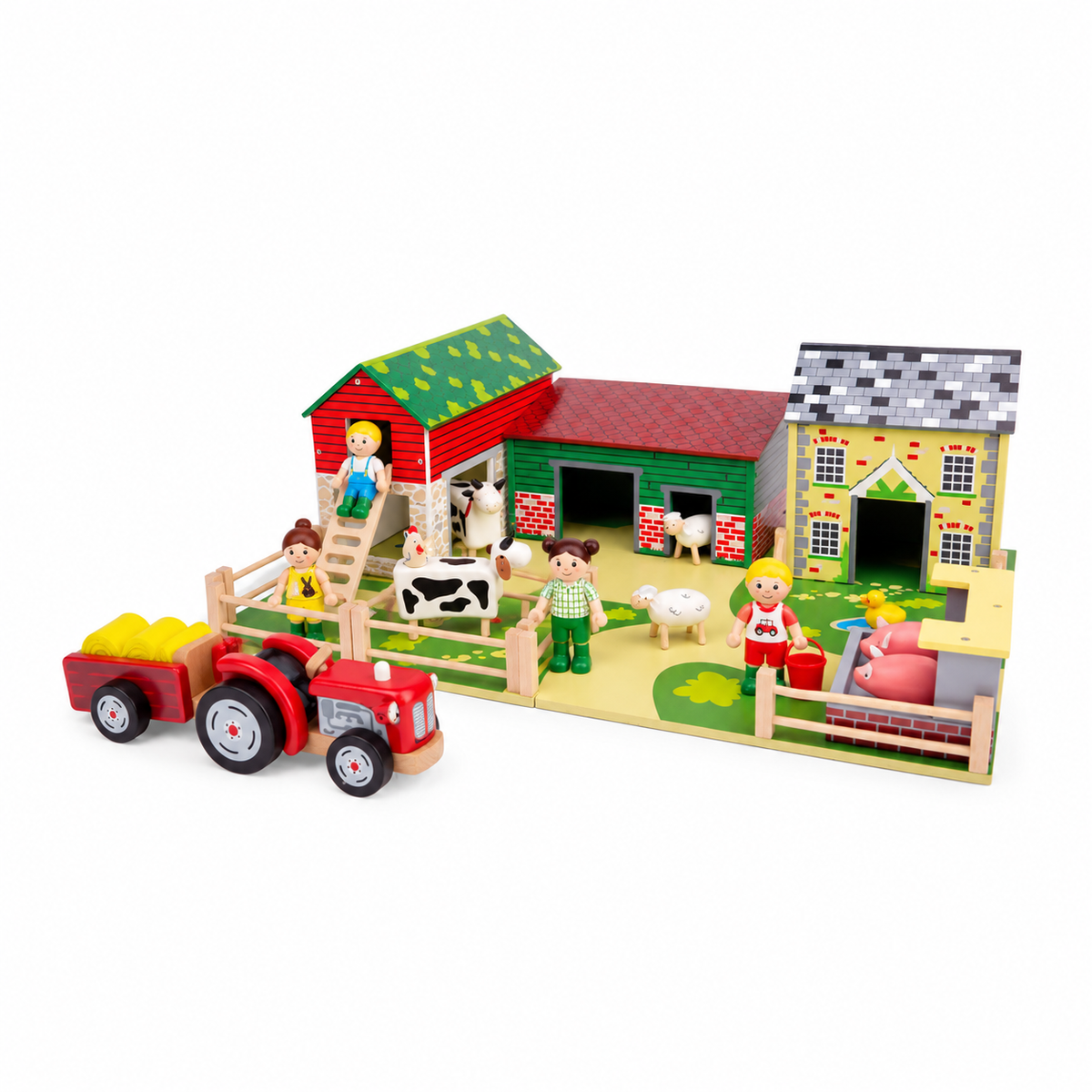 Wooden Oldfield with Tractor, Animals & People