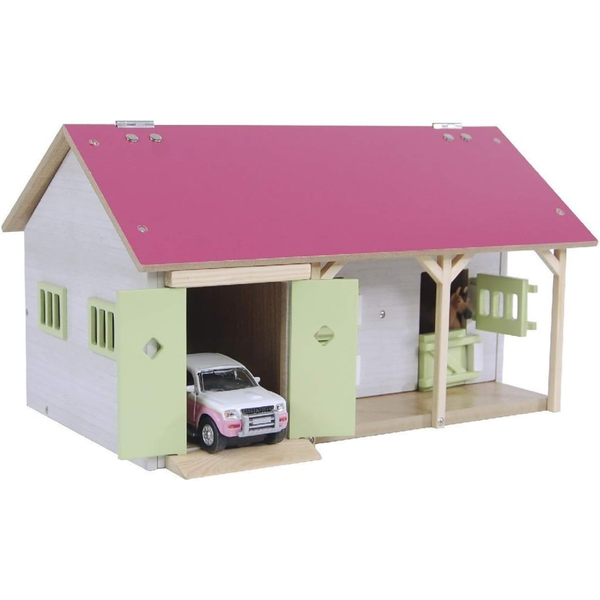 Kids Globe Toy Wooden Pink Horse Stable with 2 Boxes