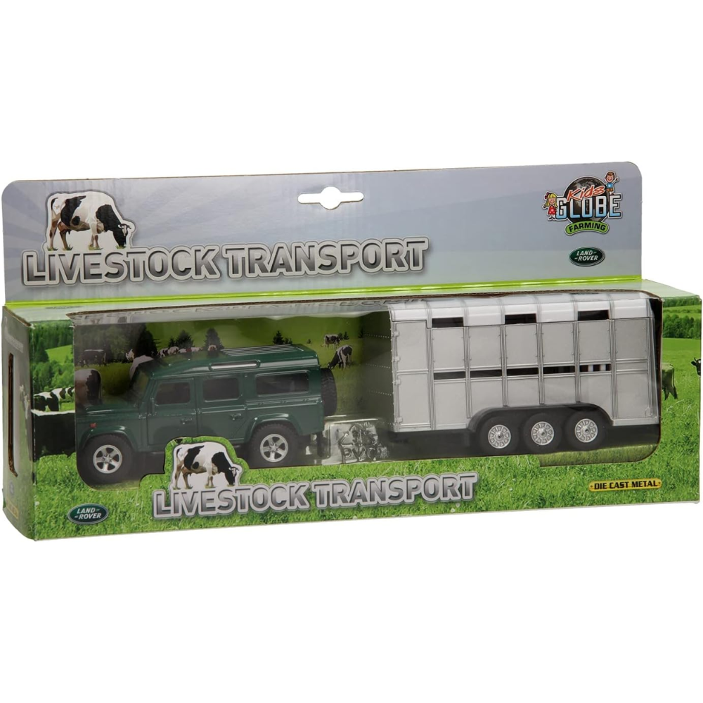 Kids Globe Land Rover Defender With Livestock Trailer