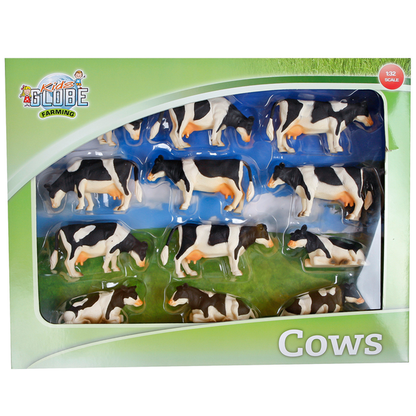 Kids Globe Set of 12 Black & White Cows Toys