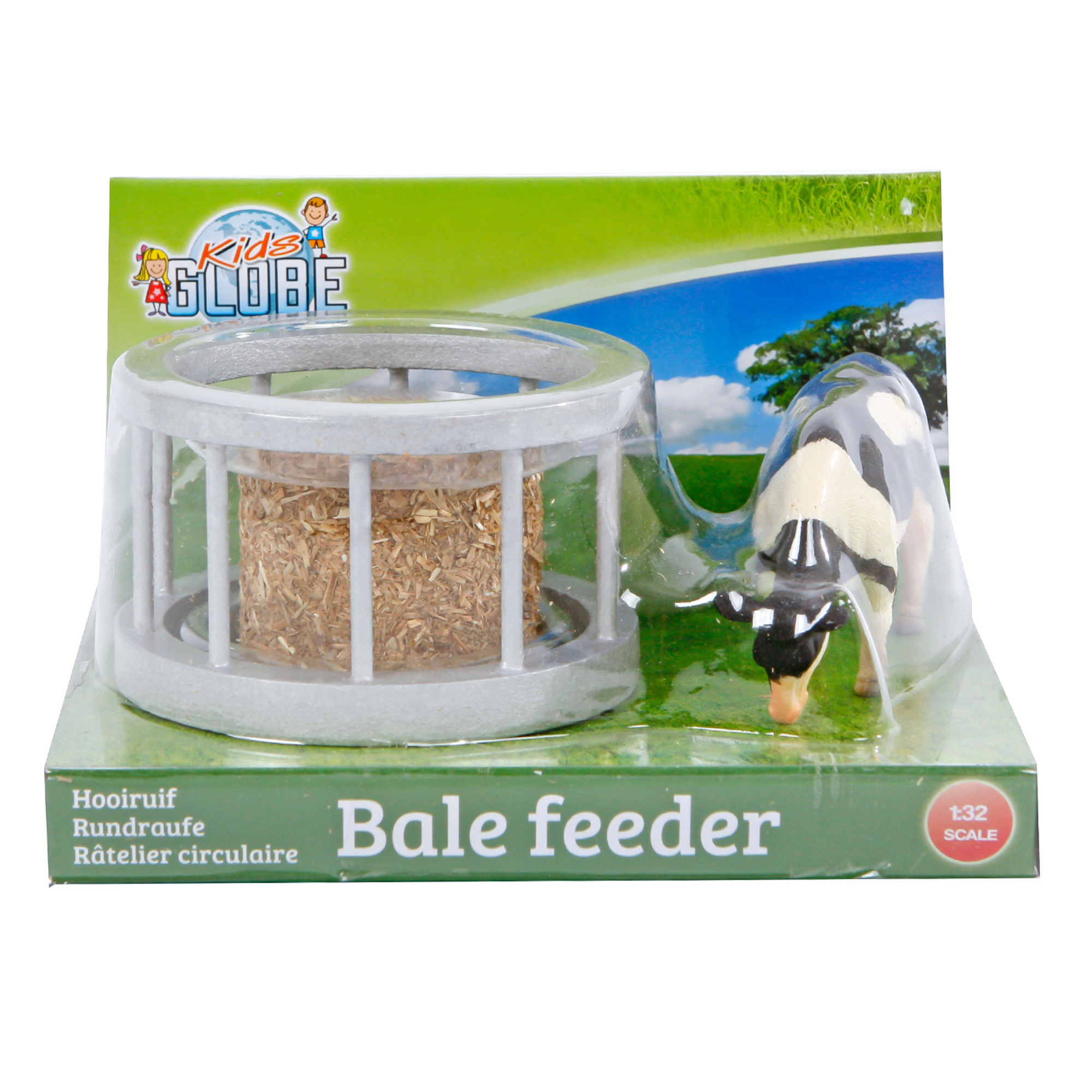 Toy Feeder ring with round bale and cow
