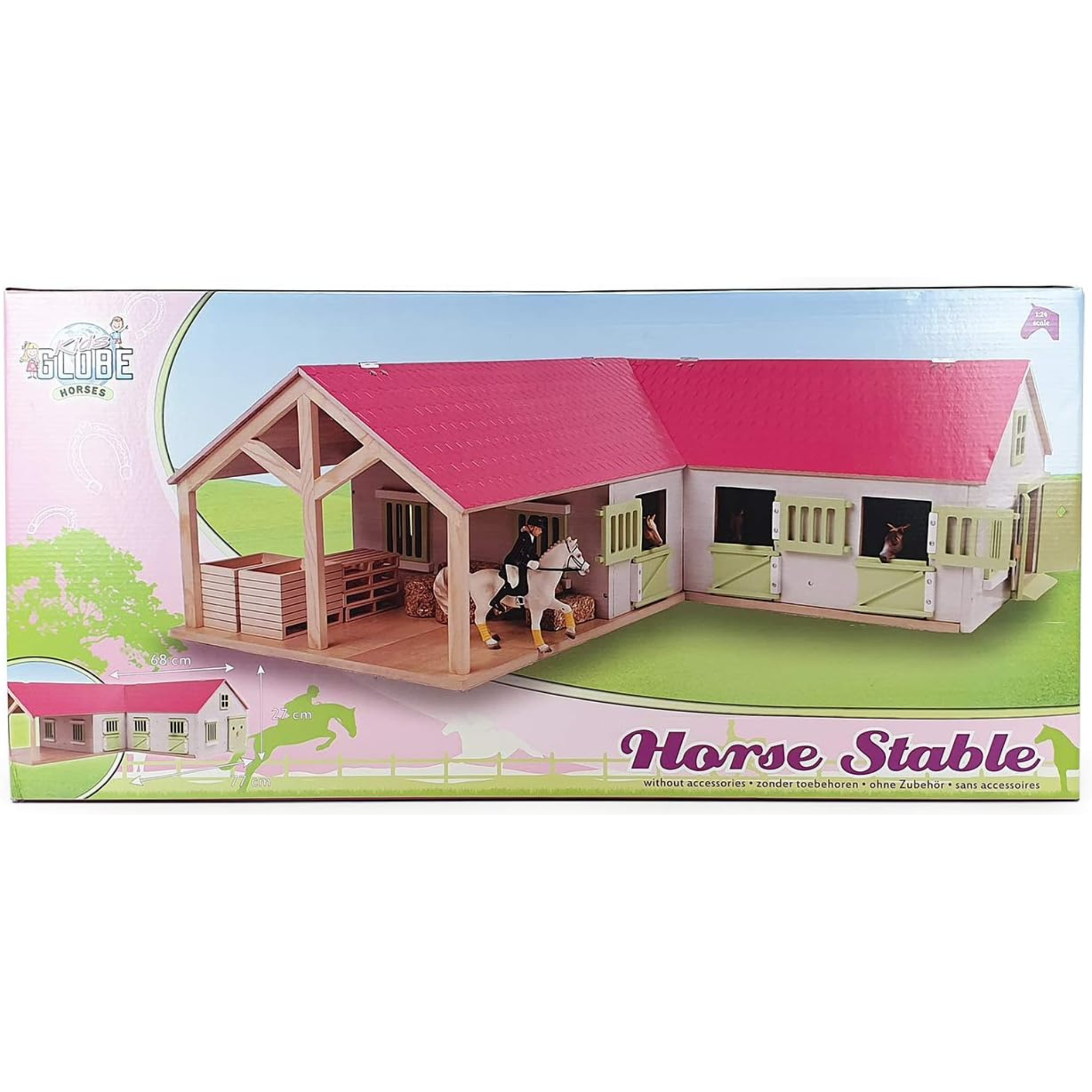 Kids Globe Pink Wooden Horse Stable 1:24 Scale with 3 Stalls