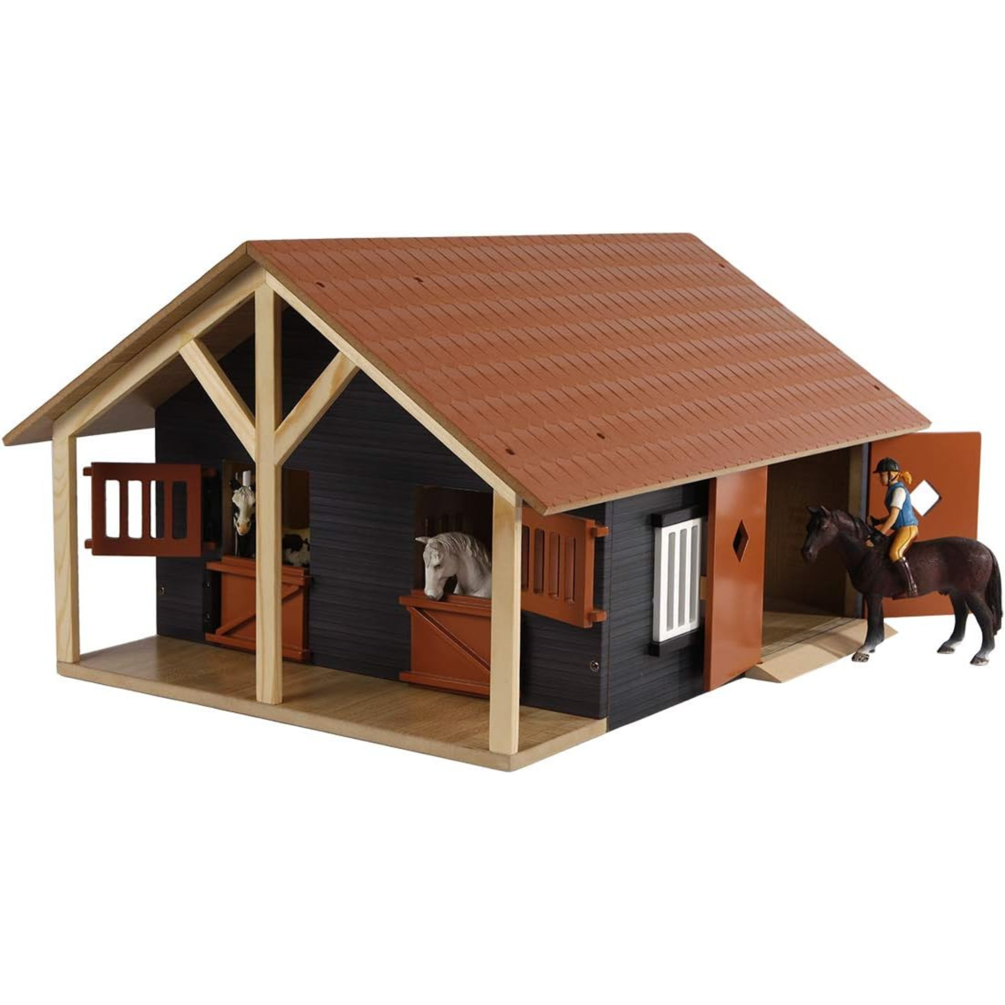 Kids Globe 610167 Wooden Horse Stable Toy with Workshop and Movable Roof