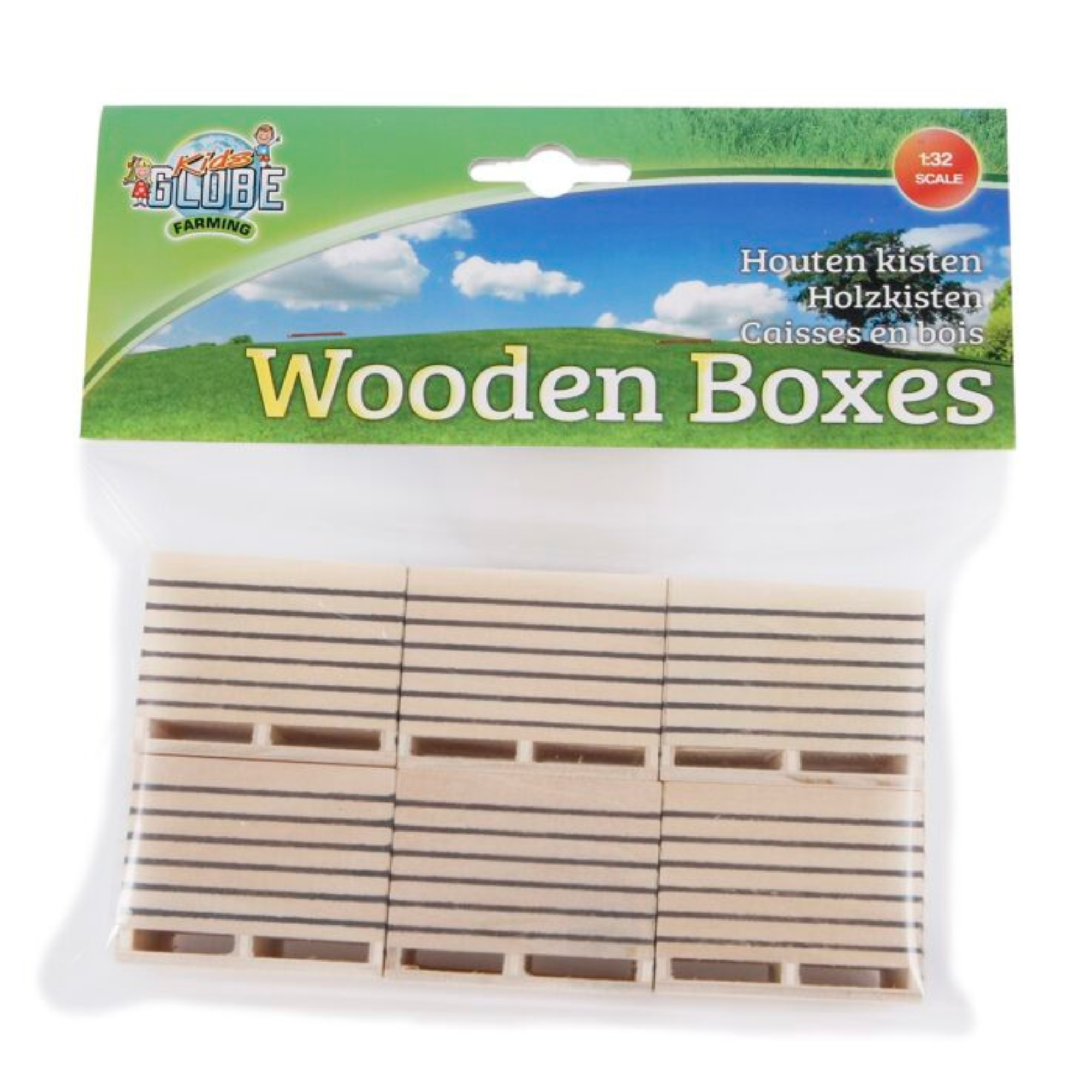 Set of 6 toy wooden potato boxes.