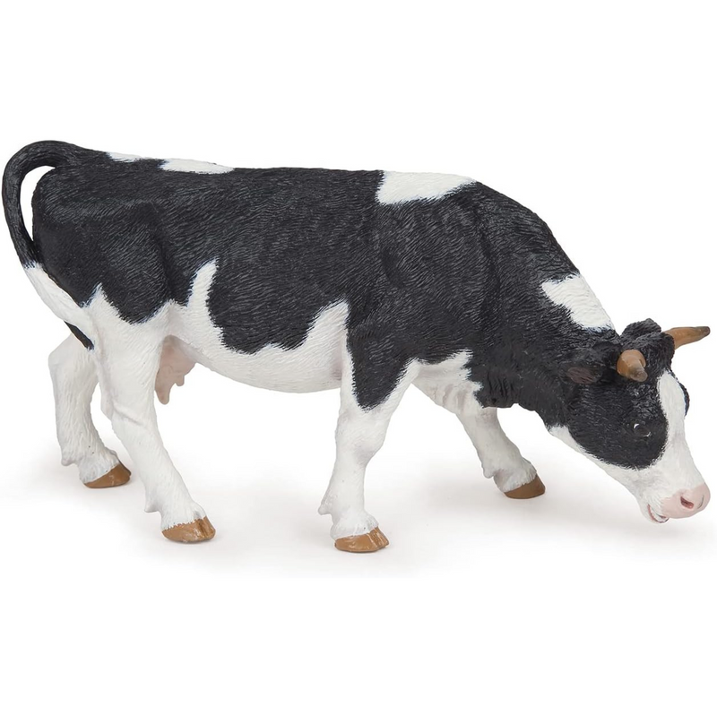 Papo Black and White Grazing Cow