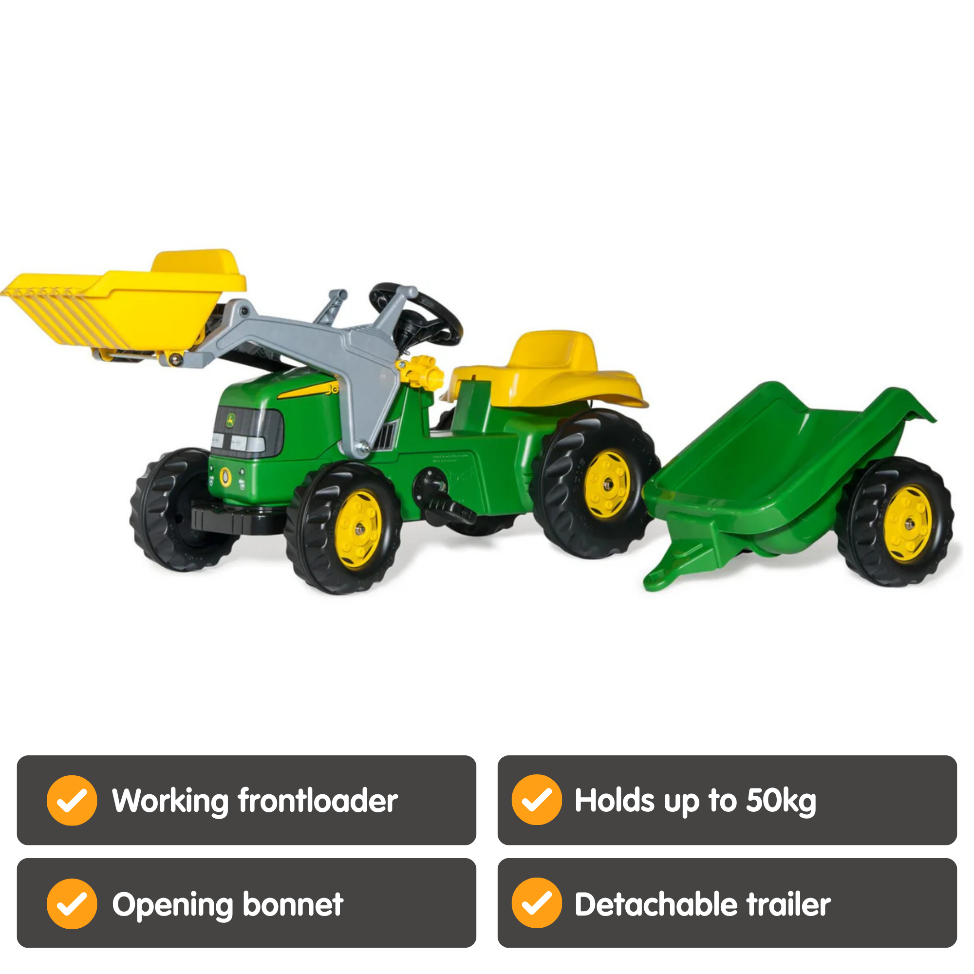 John Deere Rolly Kid Tractor & Trailer with Frontloader