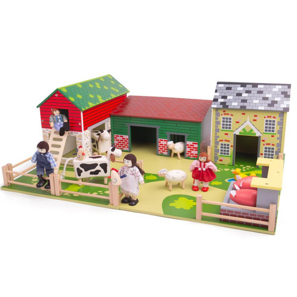 Wooden Oldfield Farm with Animals & People