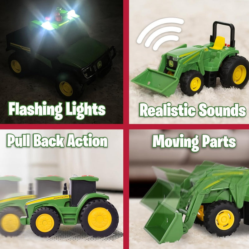 Tomy John Deere Realistic Farm Vehicles 3 Pack – With Lights, Sounds &amp; Pull-Back Action