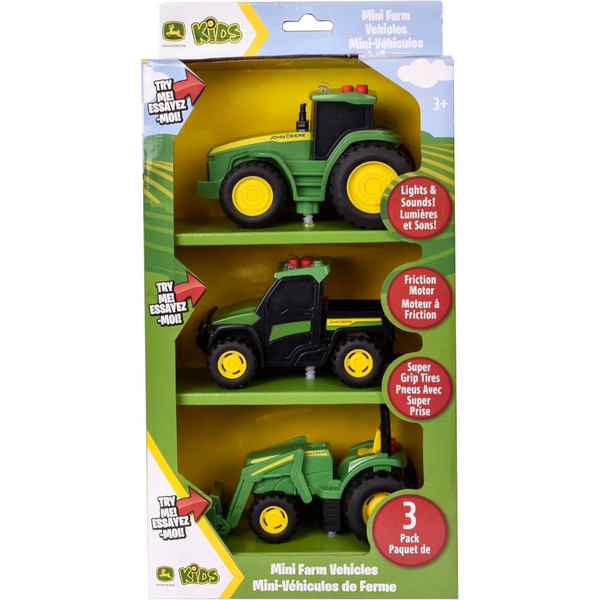 Tomy John Deere Farm Vehicles 3 Pack – Lights, Sounds &amp; Pull-Back Action