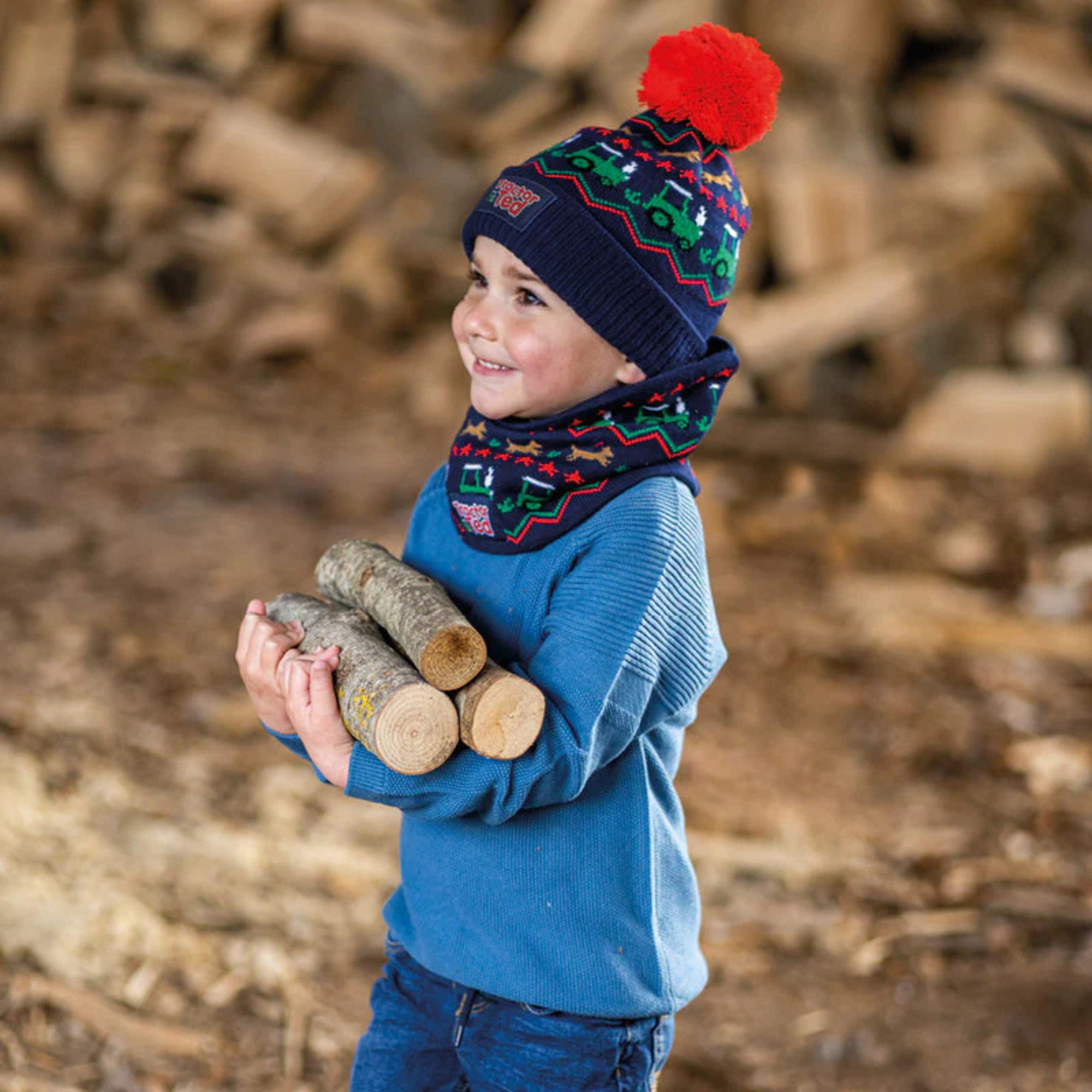 Boy weating Tractor Ted Fair Isle Hat