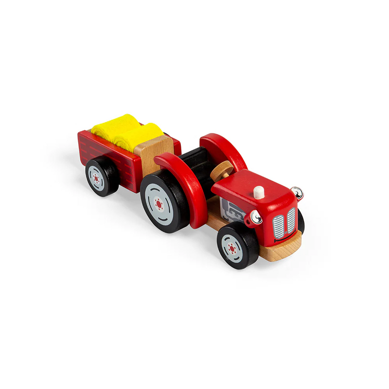 Wooden Tractor and Trailer with Hay