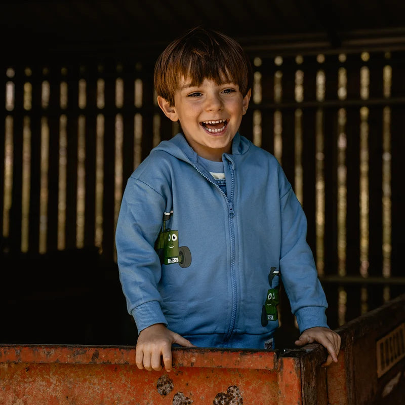 Boy wearing Tractor Ted Zip Through Hoodie