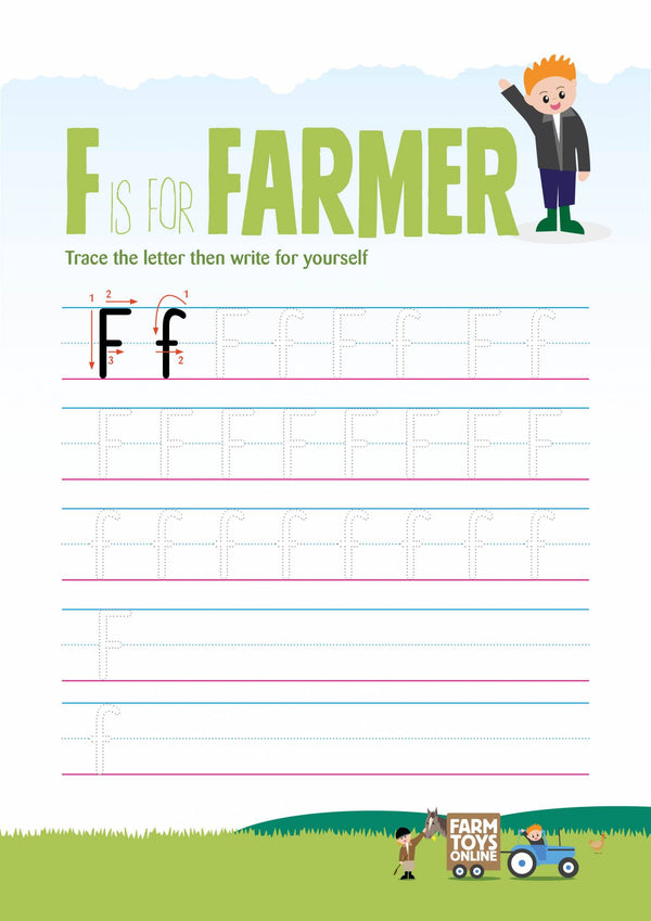 Free handwriting worksheet F is for Farmer