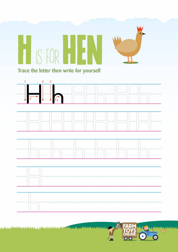 Free handwriting worksheet H is for Hen