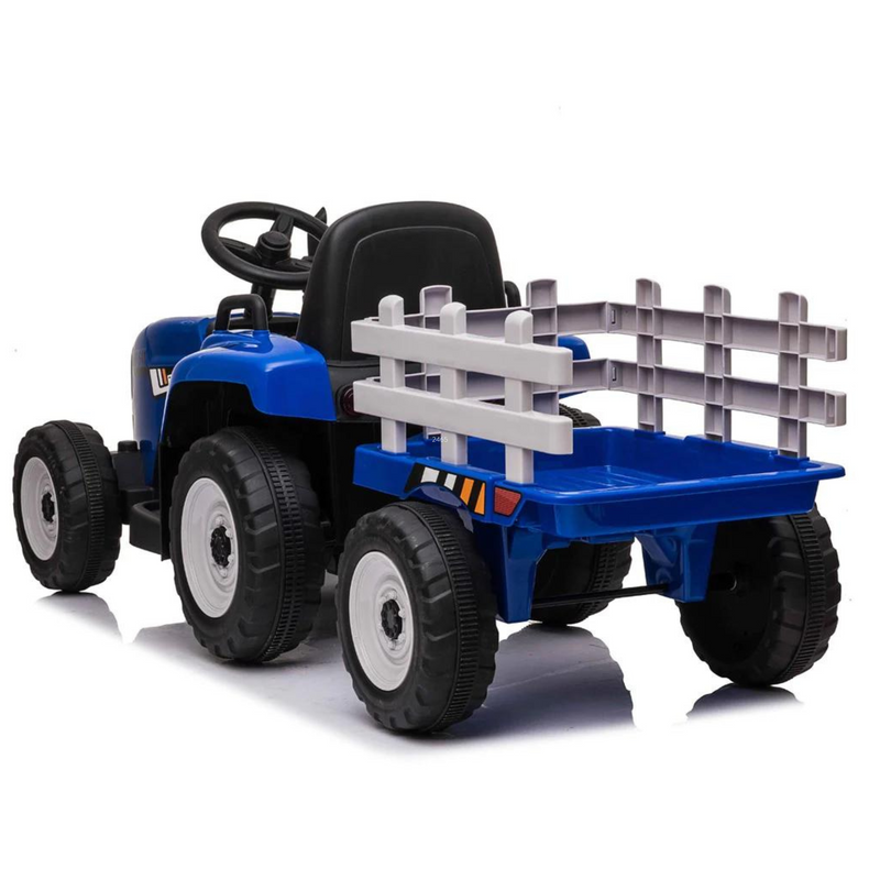 Blue 12v Electric Ride On Tractor & Trailer
