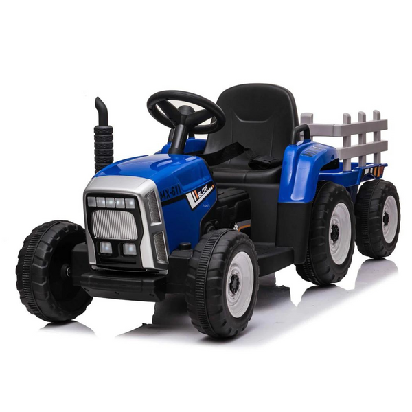 Blue 12v Electric Ride On Tractor & Trailer