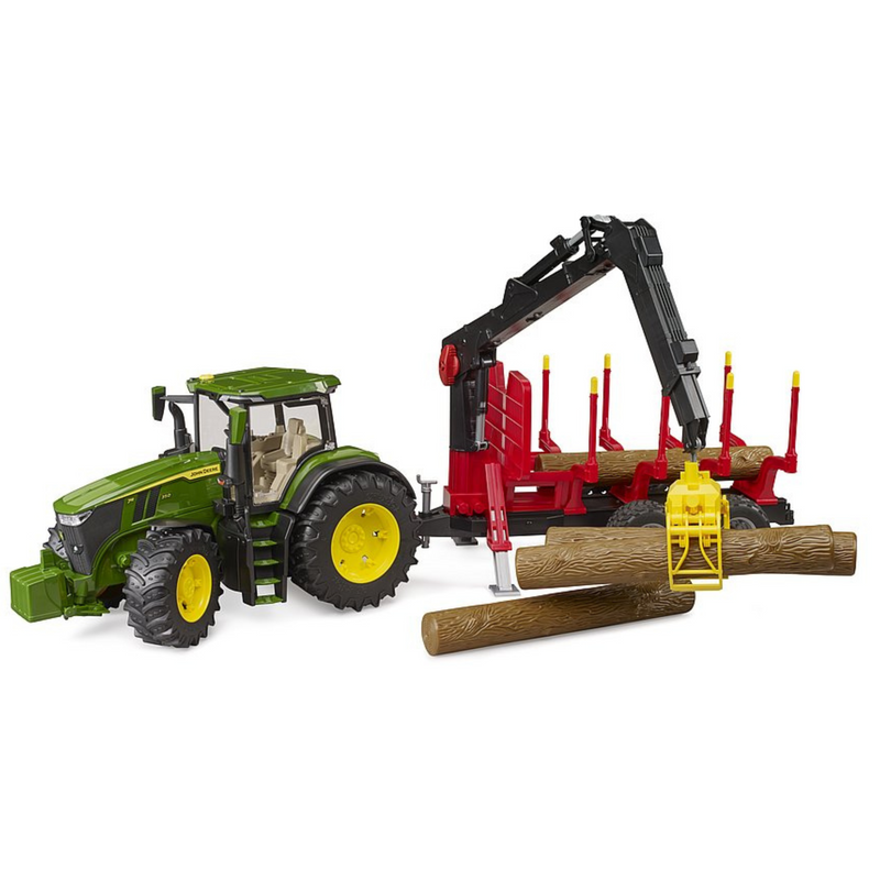 John Deere 7R350 Tractor with Frontloader Forestry Trailer