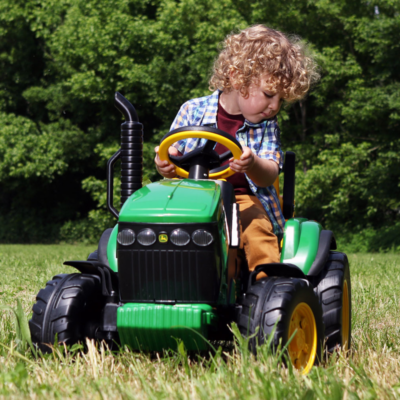 Peg Perego Ground Force John Deere 12V ride on tractor for kids.