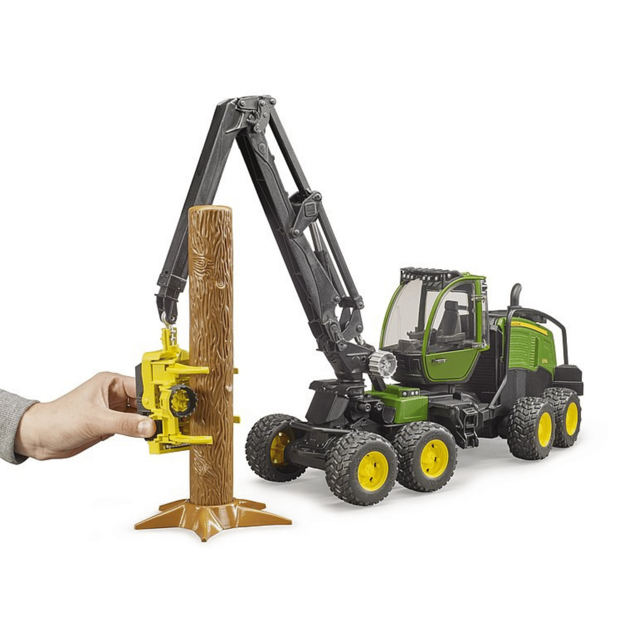 Bruder Toys John Deere Forestry Harvester with tree trunk 