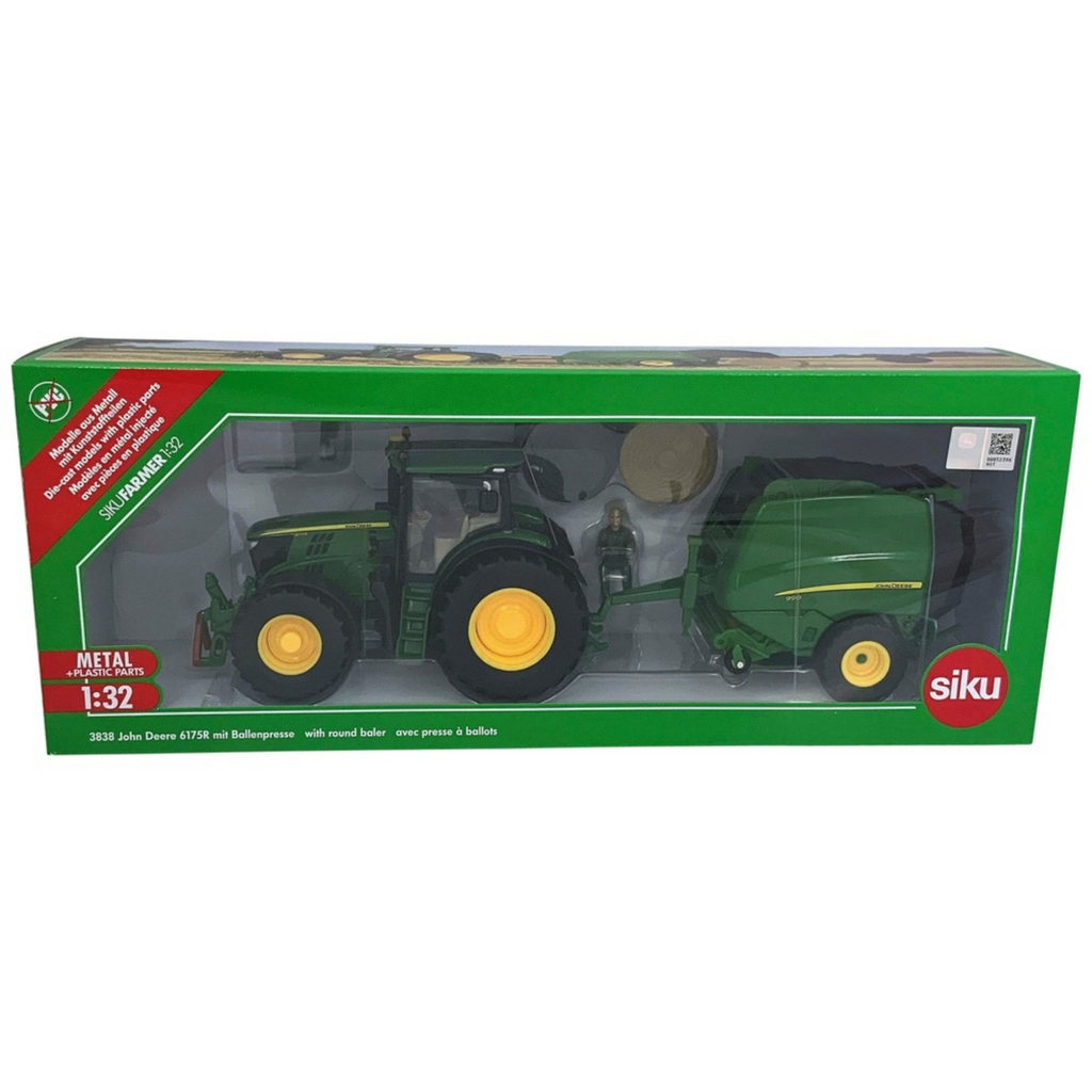 3838 Siku 1:32 Scale John Deere 6175R 4WD Tractor with John Deere 990 –  Brushwood Toys